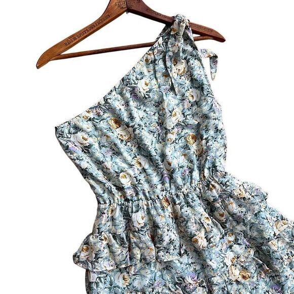 BTFBM Floral Elastic Waist Ruffle Tiered One Shoulder Sundress Multicolor Medium - Picture 2 of 8